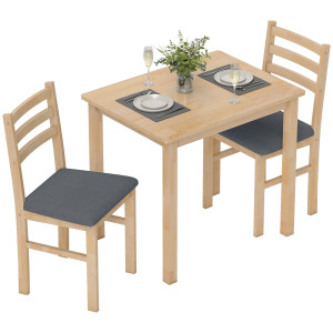 Homcom Set tavolo da pranzo 3 pezzi con 2 sedie, Tavolo da cucina per spazi compatti, sedie imbottite, risparmio spazio, MDF, Legno naturale   Aosom