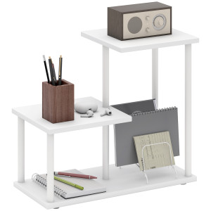 Homcom Libreria a 3 Livelli Effetto Legno con Struttura in Metallo per Scrivania Ufficio Cucina 40x20x34,5 cm Bianco   Aosom Italy