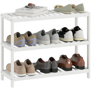 Homcom Scaffale Scarpiera in bambù a 3 Livelli per 9 Paia di Scarpe, Finitura laccata, 70x26x55cm, Bianco   Aosom Italy