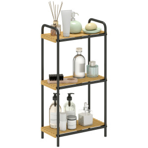 Homcom Mensola da Bagno in Bambù con 3 Ripiani Aperti Design a Doghe e Struttura in Acciaio 41,5x21,5x77,5 cm Naturale   Aosom Italy
