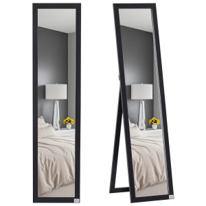 Homcom Specchio da Terra e Parete con Supporto Richiudibile in MDF Nero per Arredo Casa e Ufficio Design Elegante e Moderno Aosom