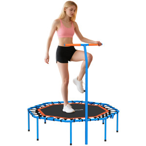 Sportnow Trampolino Fitness, con Maniglia Regolabile, stabile e silenzioso, per interni, in Acciaio, Blu   Aosom Italy