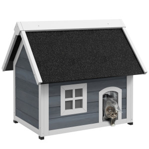 Pawhut Casetta per Gatti, resistente alle intemperie, con finestra, 77x57,5x68cm (senza tetto in asfalto), Grigio/Bianco/Nero   Aosom Italy