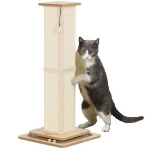 Pawhut Albero grattatoio 3-in-1 con circuito di gioco, giocattolo, sisal, fino a 10 kg, 39,5 x 39,5 x 87 cm, Rovere/Bianco crema   Aosom Italy