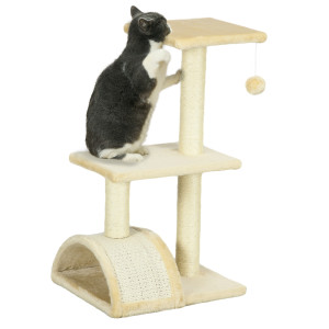 Pawhut Albero per Gatti a 3 Livelli con Tiragraffi, Peluche e Sisal, 40x35x72 cm, Crema