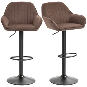 Homcom Set di 2 Sgabelli da Bar Girevoli Altezza Regolabile 87-107 cm Rivestiti in Velluto Schienale e Poggiapiedi Marrone   Aosom Italy