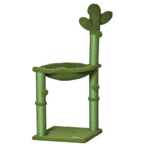 Pawhut Albero Tiragraffi per Gatti Adulti e Gattini a Forma di Cactus con Corda Sisal, Palline e Amaca, Altezza 96cm, Verde Aosom