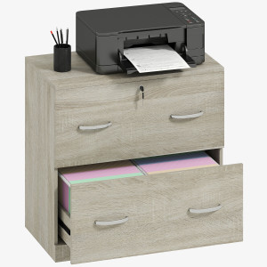 Vinsetto Cassettiera da Scrivania con 2 Cassetti con Guide per Cartelle Sospese per A4 Serratura e 2 Chiavi, 74x42x72 cm, Legno   Aosom Italy