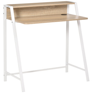 Homcom Scrivania per Camera e Ufficio a 2 Livelli, Arredamento Moderno in Legno e Metallo, 84x45x85cm, Bianco e Rovere