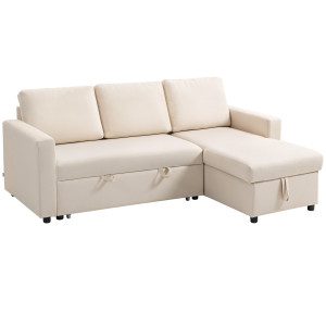 Homcom Divano angolare con chaise longue reversibile, vano portaoggetti e 3 cuscini per schienale, 211.5x146x85cm, crema   Aosom Italy