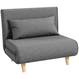 Homcom Poltrona Letto 3 in 1 con Schienale Reclinabile su 6 Posizioni in Tessuto, 94x78x80 cm, Grigio   Aosom Italy