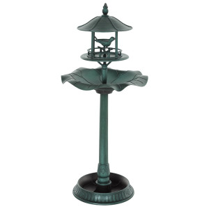 Outsunny Abbeveratoio per Uccelli da Giardino, Fontana Decorativa in Polipropilene, Ø50x113 cm, Verde Ottone   Aosom Italy