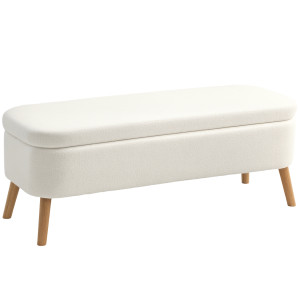 Homcom Panca contenitore, con capacità di 65 L, Rivestimento in pile, 120x42x45 cm, Bianco crema   Aosom Italy