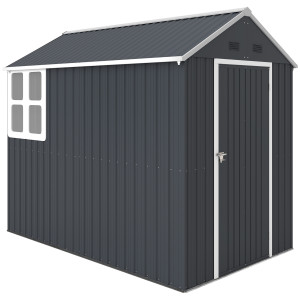 Outsunny Casetta con Finestra e Tetto inclinato, Porta a doppia Attrezzi in Acciaio Zincato e PP, 259x172x222 cm, Grigia e Bianca   Aosom Italy