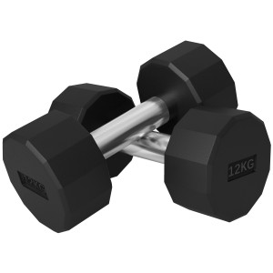 Sportnow Set 2 Manubri a 12 Lati da 12 kg in Metallo e Gomma con Impugnatura Antiscivolo, Set Completo Salvaspazio, 26x14x14 cm, Nero   Aosom Italy