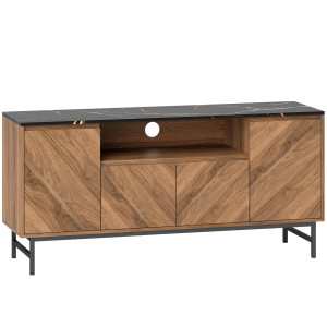 Homcom Mobile TV in legno con vano aperto e passacavi, effetto marmo, 140x39x66cm, Marrone   Aosom Italy