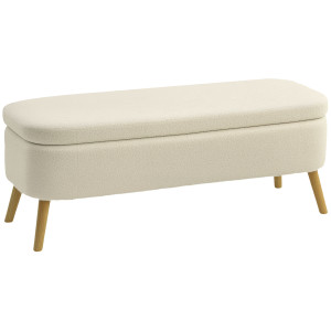 Homcom Panca Contenitore da 65L in Tessuto Teddy e Gambe in Legno, 120x42x45 cm, Beige   Aosom Italy