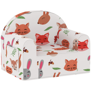 Aiyaplay Poltrona per Bambini con Stampa di Volpi, da 18-36 Mesi, con Fodera Rimovibile e Tasca, 54x40x43 cm, Bianco   Aosom Italy