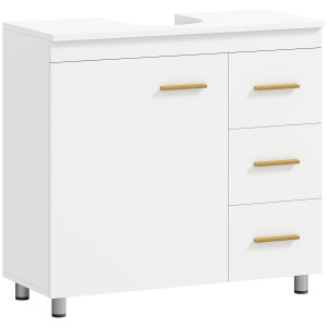 Homcom Mobile Sottolavabo Bagno, Design a Tre Livelli, MDF, Truciolato, Bianco   Aosom Italy