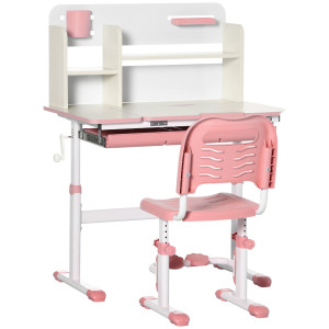 Homcom Set Scrivania e Sedia per Bambini da 3 Anni Regolabile, Tavolo Inclinabile a 60° con Cassetto e Ripiani, Rosa   Aosom Italy