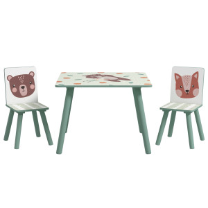 Zonekiz Set Tavolino e 2 Sedie per Bambini 3-8 Anni, materiali certificati e i bordi arrotondati, in MDF e Legno di Pino, Verde Aosom Italy