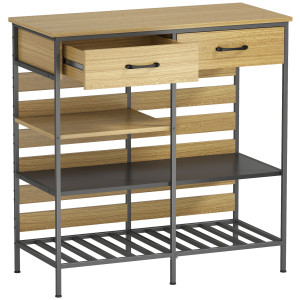 Homcom Buffet da cucina, con 2 cassetti e 3 ripiani aperti, 90 x 40 x 91 cm, Legno naturale e nero   Aosom Italy
