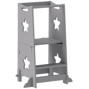 Aiyaplay Scala Montessori Convertibile in Set Tavolo e Sedie con Barra di Sicurezza, in Legno, 60x44.5x86 cm, Grigio   Aosom Italy