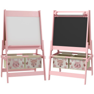 Aiyaplay Lavagna per Bambini con Cavalletto 3 in 1 e 2 Contenitori, Età 3-8 anni, 54x46.5x93cm, Rosa Aosom