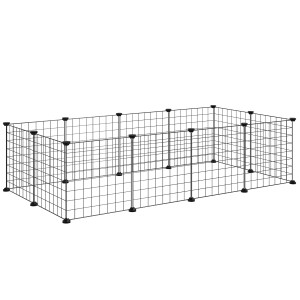Pawhut Recinto per Cuccioli e Piccoli Animali Modulabile in Metallo e PP, 12 Pannelli da 35x35 cm Nero Aosom