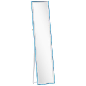 Homcom Specchio da Terra a Figura Intera con Cornice in MDF Rettangolare con 2 Modalità d'Uso 37x4x157 cm Bianco e Blu   Aosom Italy