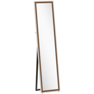 Homcom Specchio a Figura Intera con Cornice Bicolore, 157x37 cm, Bianco e Marrone   Aosom Italy