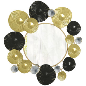 Homcom Decorazione da Parete in Metallo con Specchio Decorativo per Salotto Camera da Letto Corridoio 84x84 cm Oro e Nero   Aosom Italy