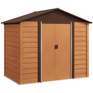 Outsunny Casetta da Giardino in Acciaio Effetto Legno con Doppie Porte Scorrevoli, 236x196x208 cm, Marrone   Aosom Italy
