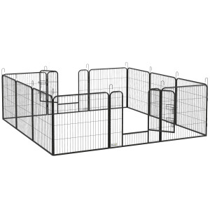 Pawhut Recinto per Cani a 12 Pannelli Modulabili da 80x1.5x80 cm, Pieghevole con Porta in Acciaio, 12 Picchetti, Grigio   Aosom Italy