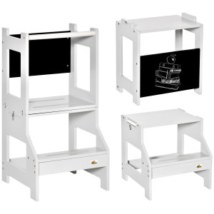 Homcom Scala Montessori 3 in 1 per Bambini con 1 Lavagna e Bordi Alti di Sicurezza, in Legno, 42x44x86 cm, Grigio   Aosom Italy