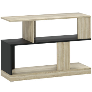 Homcom Tavolino a forma S, a 3 livelli con scaffali, 90 x 30 x 61 cm, Legno naturale e nero   Aosom Italy