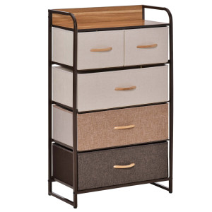 Homcom Comò con 5 Cassetti Pieghevoli in Tessuto, Ideale per Camera da Letto, Soggiorno, Lavanderia e Ingresso, 58x29x99cm, Multicolore   Aosom
