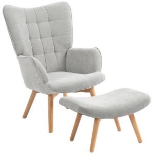 Homcom Poltrona Relax con Pouf Poggiapiedi in Velluto a Costine con Schienale Alto e Braccioli, Grigio   Aosom Italy
