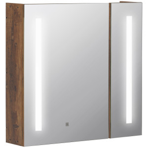 Kleankin Mobiletto Bagno con Specchio e Luci LED Regolabili, 2 Ante e Mensola Regolabile, Design a parete, 70x15x65cm, Marrone Aosom Italy