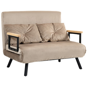 Homcom Divano Letto 3 in 1 in Tessuto Effetto Velluto con Schienale Regolabile e 2 Cuscini, 102x73x81 cm, Marrone Chiaro