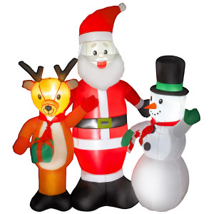 Outsunny Babbo Natale Gonfiabile alto 150 cm con Renna e Pupazzo di Neve, Luci LED e Gonfiatore Elettrico per Esterno    Aosom Italy