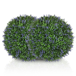 Homcom Set di 2 Piante Artificiali a Sfera con Fiori di Lavanda per Casa e Giardino Ø42 cm, Verde e Viola