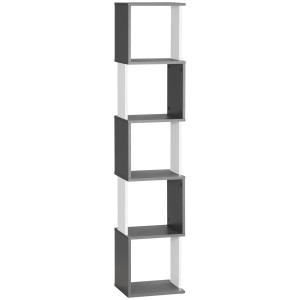 Homcom Libreria Moderna Salvaspazio a 5 Ripiani in Legno, 33x28x161cm, Grigio e Bianco Aosom