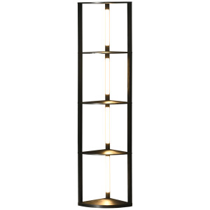 Homcom Lampada da Terra a Colonna in MDF con 4 Ripiani e Illuminazione a LED da 3000K, 41x29.5x163.5 cm, Nero Aosom