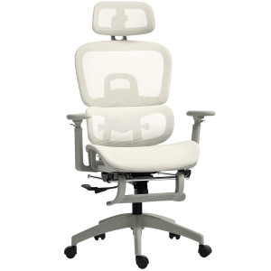 Homcom Sedia da Ufficio Ergonomica con Rivestimento in Rete, regolabile, con rotelle, braccioli e poggiatesta, Beige   Aosom Italy