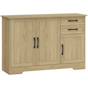 Homcom Credenza Moderna con 3 Porte, 2 Cassetti e Ripiano Regolabile 120x38x79 cm Legno Naturale   Aosom Italy