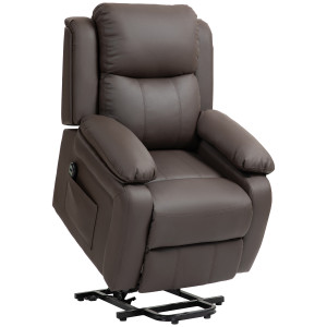 Homcom Poltrona Alzapersona Reclinabile con Poggiapiedi e Telecomando, in Pelle PU, 76x90x105 cm, Marrone