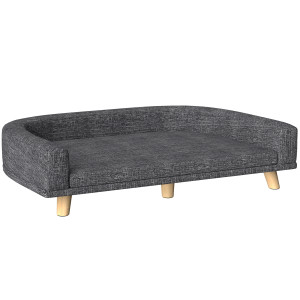 Pawhut Divano rialzato per cani grandi con cuscino lavabile e gambe in pino, Portata 40 kg, 98 x 67 x 25 cm, Grigio scuro   Aosom Italy