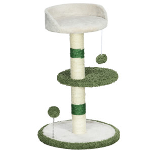 Pawhut Albero Tiragraffi con Lettino per Gatti, 2 Palline, Piattaforma e Palo in Sisal, Verde e Bianco   Aosom Italy