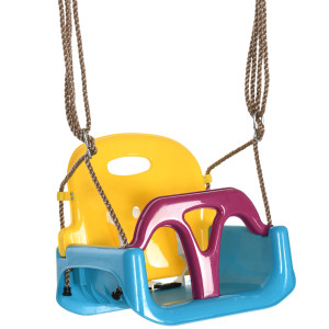 Outsunny Altalena Bambini 3 in 1 da Interno ed Esterno, Corda Regolabile e Cintura di Sicurezza, Età 9-36 Mesi, Blu